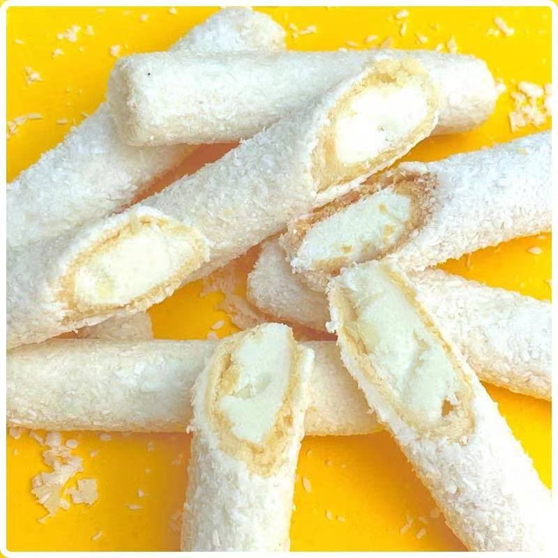 手工椰子椰丝小包装夹心酥脆蛋卷独立包装椰蓉休闲名小吃零食Handmade Coconut Shredded Coconut Small Package Crispy Chicken rolls2025