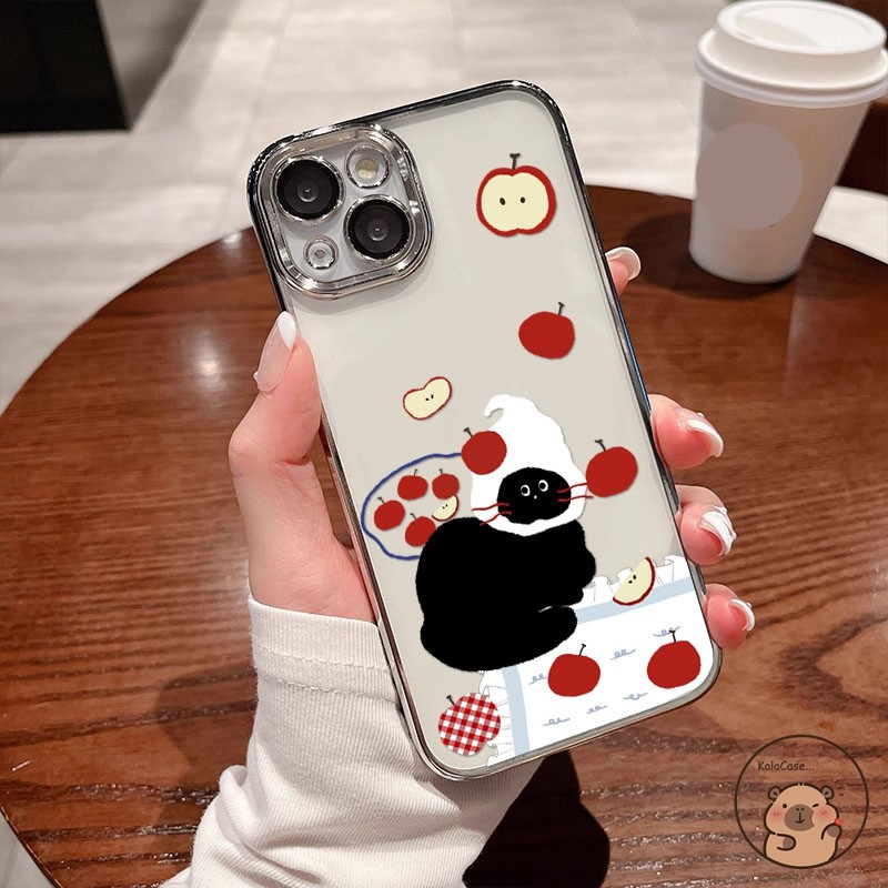 สําหรับ iQOO 12 Pro 7 U5x U3 U3x U1 U1x iQOO12 เคสโทรศัพท์น่ารักแมวดํา Apple ตลกการ์ตูนศิลปะหรูหราชุ