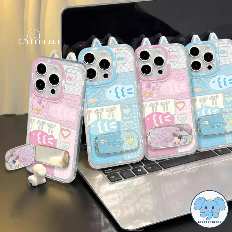 สำหรับ Samsung A05S A55 A15 A35 A12 A03s A50 A11 A05 A30 A06 A13 A51 A03 A32 A52 A14 A20ปลาสีชมพูสีฟ้ารักหัวใจวงเล็บโบว์