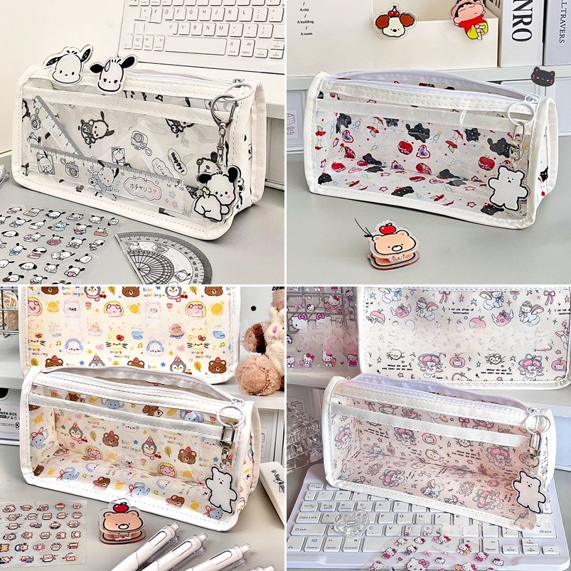 อิน กล่องดินสอการ์ตูนใสความจุขนาดใหญ่กล่องปากกาสําหรับนักเรียนอุปกรณ์เครื่องเขียน