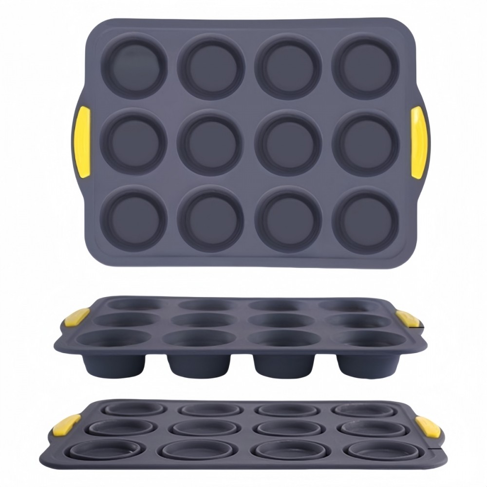 [NEW]12 Holes Silicone Muffin Pan Metal Frame Non-Stick Cupcake Moulds Baking Tray[SWHOME-TH]