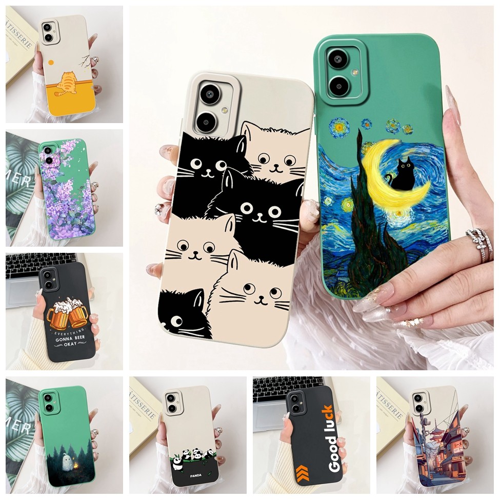 SAMSUNG สําหรับSamsung F06 5GกรณีSM-E066Bแมวน่ารักPanda Aestheticแฟชั่นดอกไม้รักปกหลังสําหรับSamsung