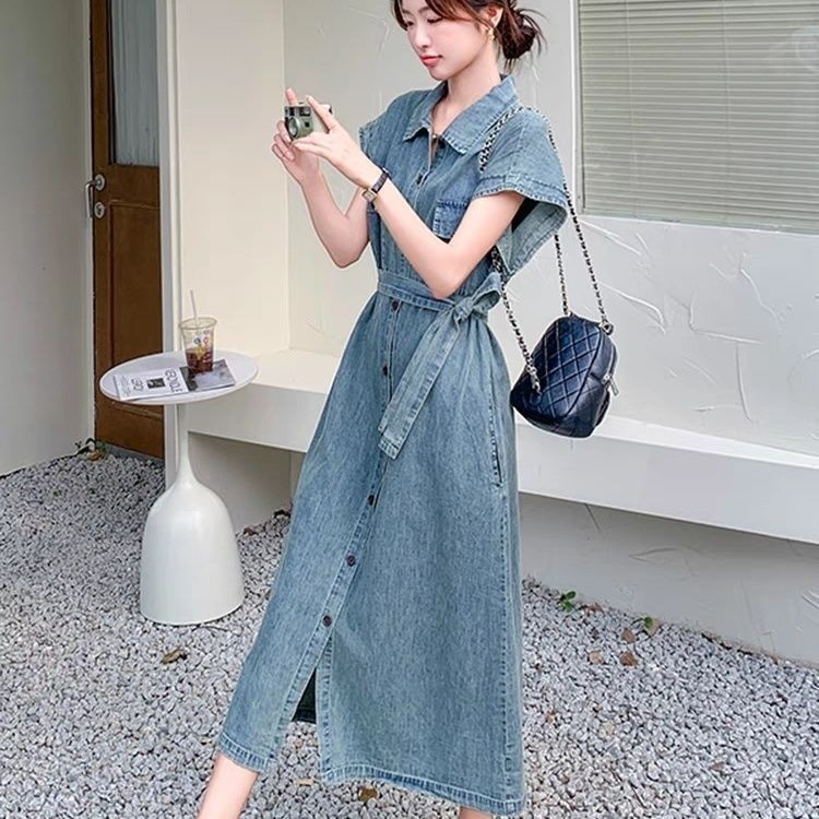 เดรสยีนส์สำหรับผู้หญิง ทรงเรียบหรู สไตล์เกาหลี สวมใส่ง่าย เหมาะสำหรับฤดูร้อน