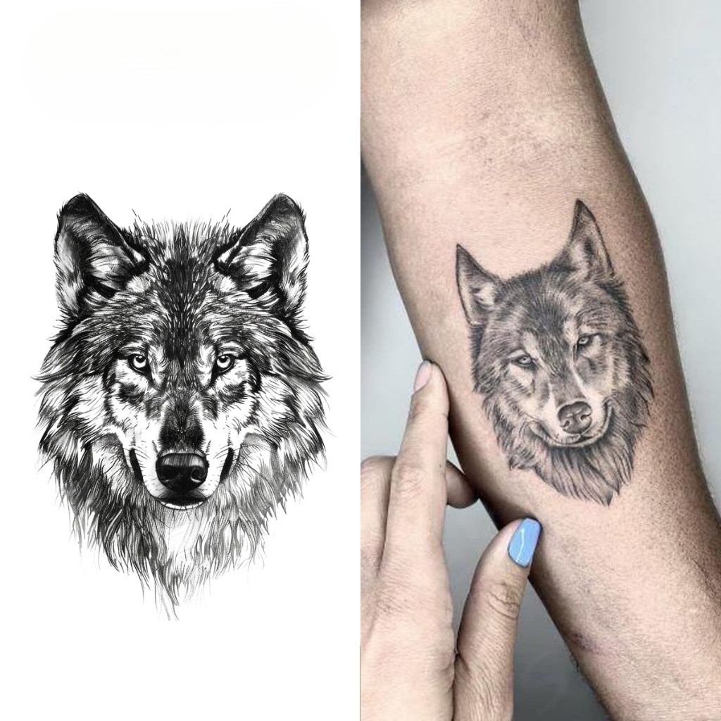 สติ๊กเกอร์รอยสักชั่วคราวแบบหมาป่า กันน้ำ ติดทนนานถึง 15 วัน เหมาะสำหรับทุกวัย ใช้ได้ทั้งแขนและขา