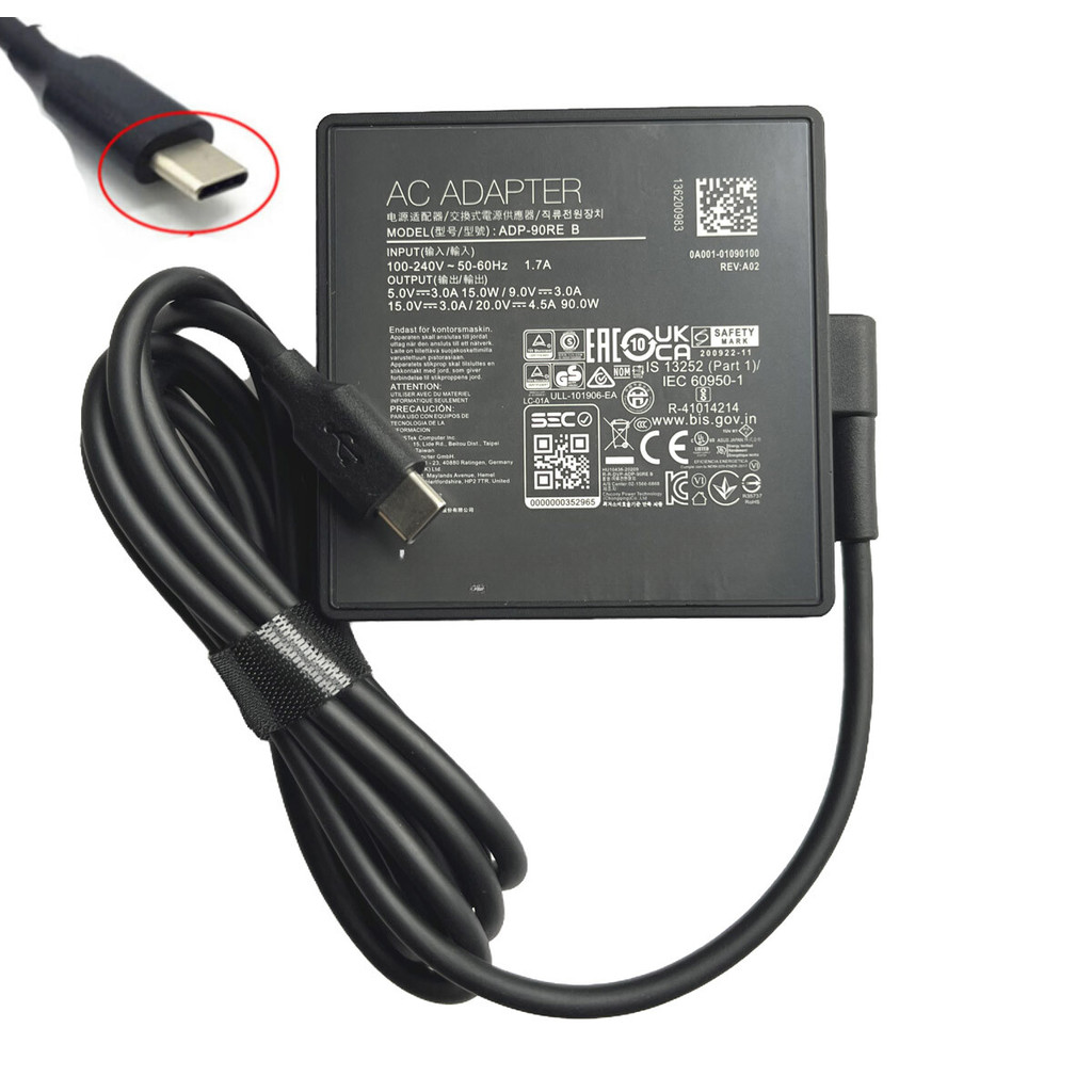 20V 4.5A 90W Type-C AC Adapter Charger สําหรับ ASUS Vivobook S 15 S5507 S5507QA