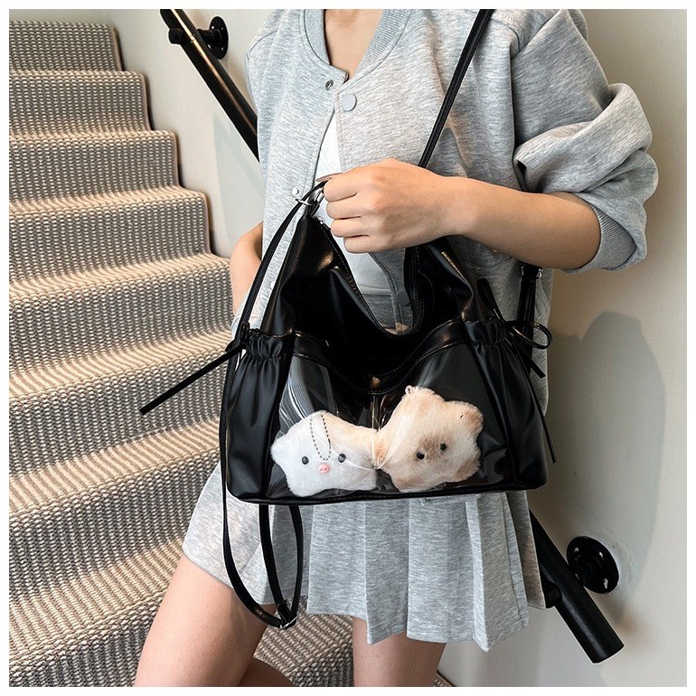 กระเป๋าถือโปร่งใส ปู่ กระเป๋า ผู้สื่อสาร ความจุขนาดใหญ่การจัดเก็บกระเป๋า กระเป๋าสะพายข้าง