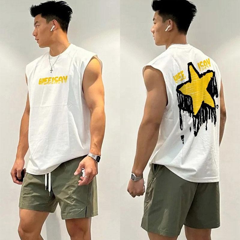 พร้อมส่งในไทย เสื้อกล้ากีฬา เสื้อกล้ามลำลอง เสื้อกล้ามผู้ชายลาย WEESAY กราฟิกหลังเท่โดดเด่น ผ้าฝ้าย 100%
