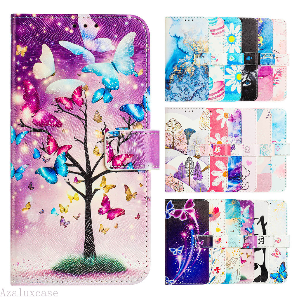 สําหรับ Samsung Galaxy Xcover 4 4s 5 6 Pro J4 Plus 2018 รูปแบบกรณีพลิกการ์ดหนังโทรศัพท์กระเป๋าสตางค์