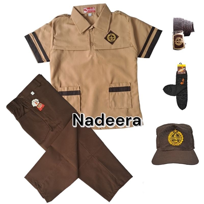 GONDANGSTORE Alert Scout Elementary School Uniform Short Sleeve List Shirt กางเกงสีน้ําตาลยาว