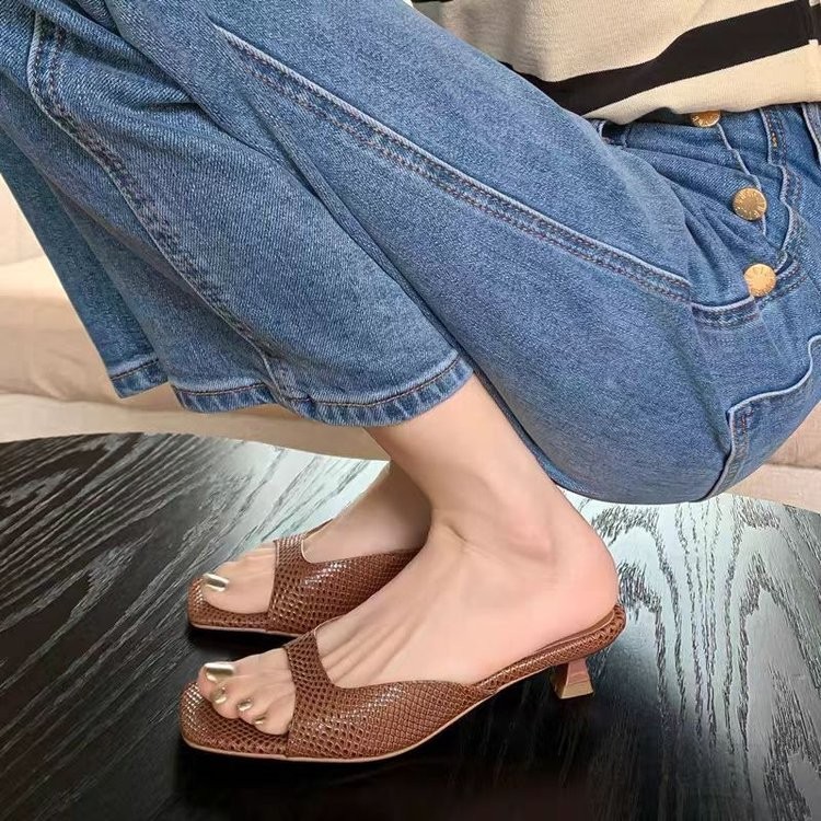 35-42 Square Toe Stiletto รองเท้าส้นสูงผู้หญิงแบบสวมขนาดใหญ่