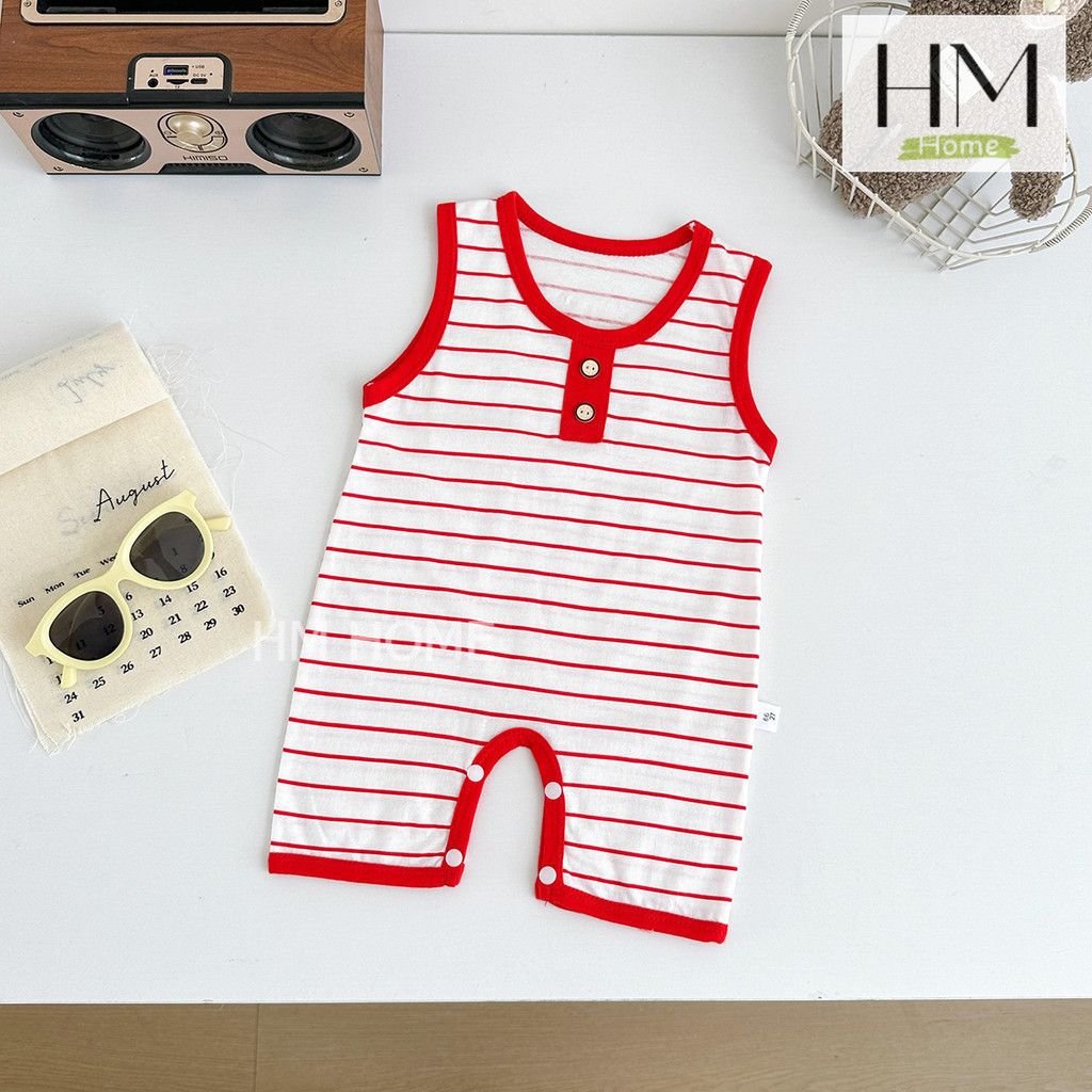 ชุดบอร์ดี้สูท เสื้อผ้าเด็กแรกเกิด รอมเปอร์เด็ก 0-12เดือน บอร์ดี้สูทแขนกุด ลายแถบ - รูปที่ 4