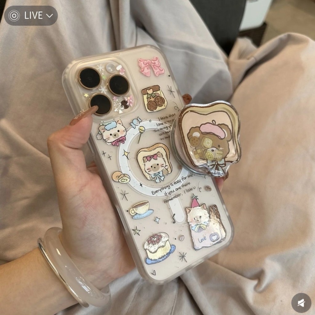 แซนด์วิชวงเล็บแม่เหล็กแมวนมน้อยเหมาะสําหรับ ihone16promax Apple 15pro เคสโทรศัพท์ 1413