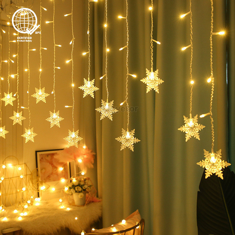 Ligyetor กันน้ําเกล็ดหิมะ light string Icicles ผ้าม่าน Fairy String ไฟสําหรับงานแต่งงานกลางแจ้ง Christmas Party Decor