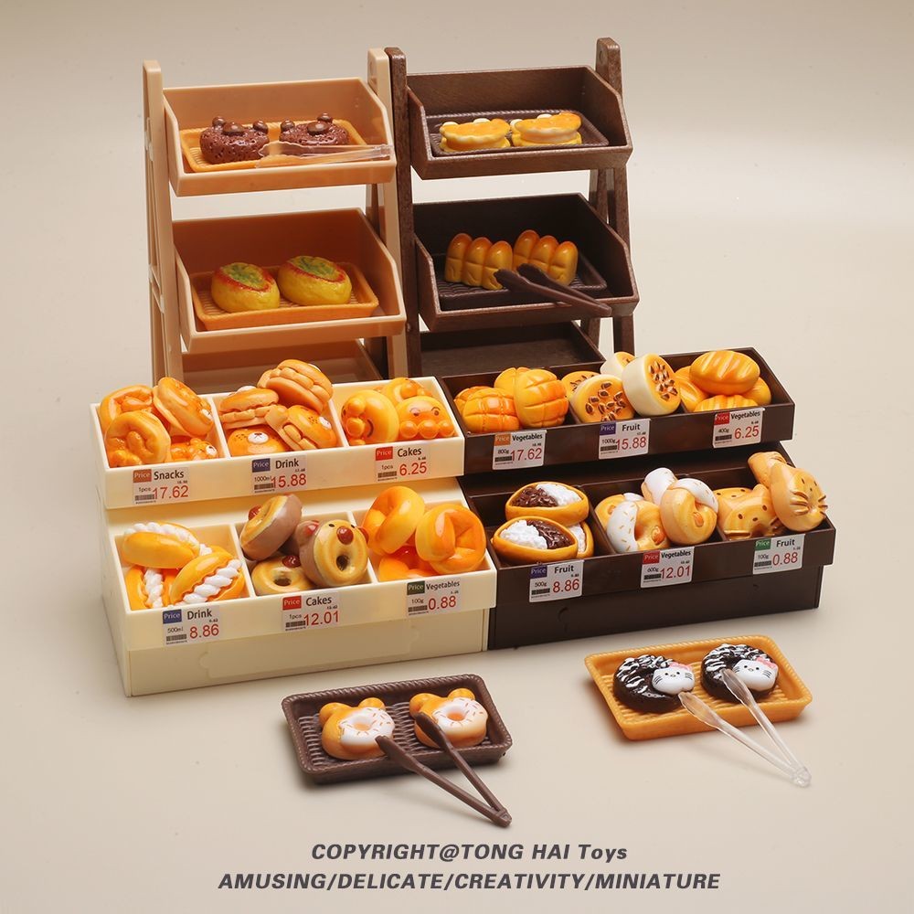ตู้ขนมปังปลอมจิ๋ว | ชุดของเล่นเบเกอรี่และขนมจิ๋ว | ร้านสะดวกซื้อสําหรับเด็กแกล้งเล่นฉาก – เหมาะสําหรับโมเดลของเล่นอาหารเล่นตามบทบาท