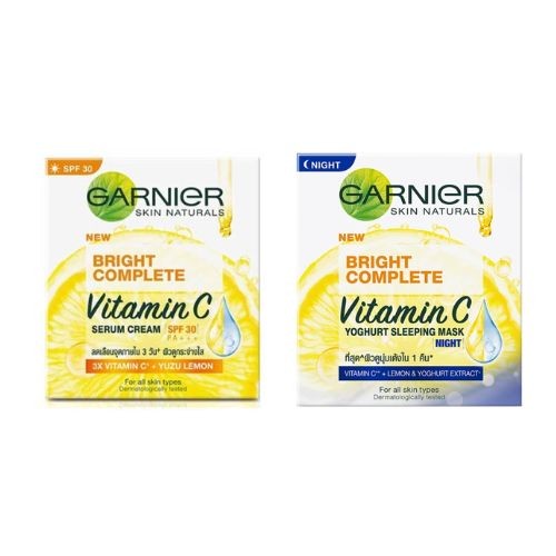 การ์นิเย่ ไบรท์ คอมพลีท เซต เดย์ครีม SPF30 50มล + ไนท์ครีม 50มล Garnier Day + Night Cream ครีมบำรุงผิวหน้า ครีมทาหน้า