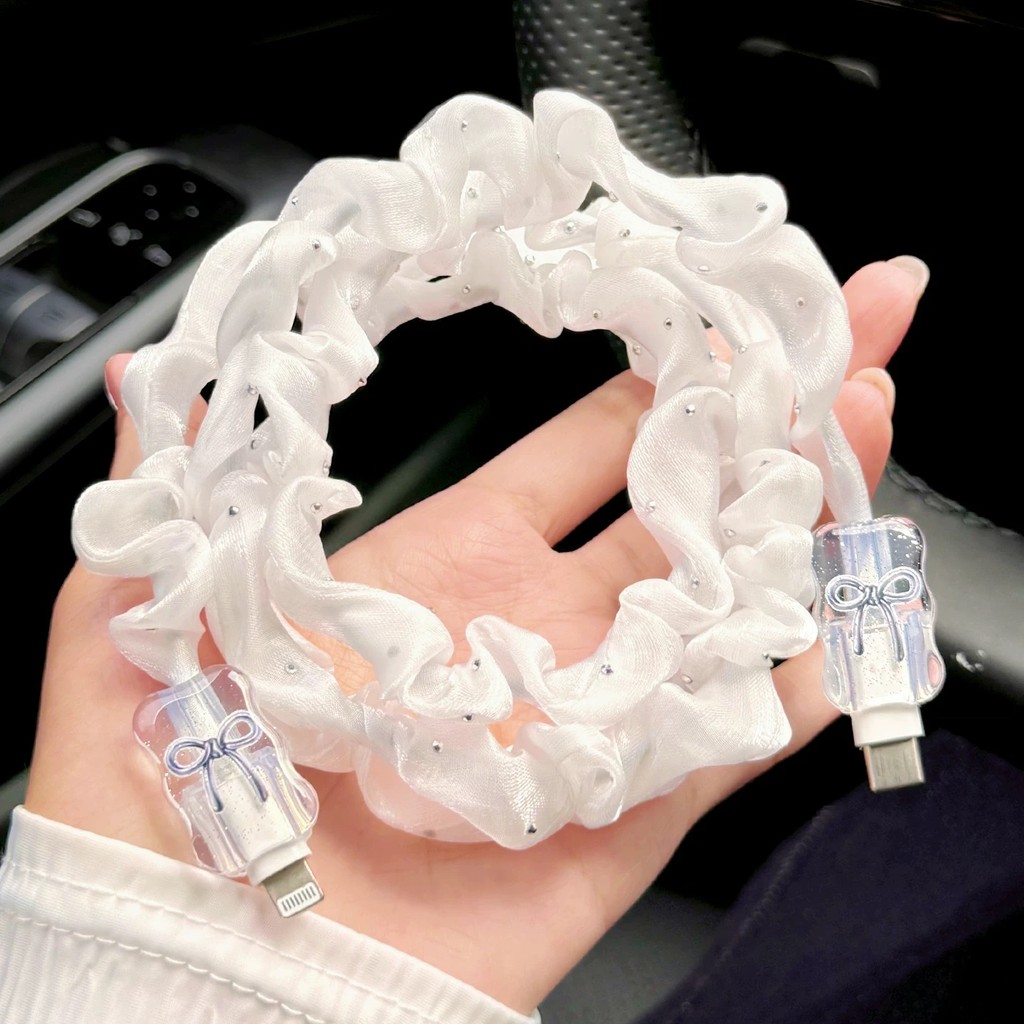1.4m Girlyลูกไม้สีชมพูBling Diamomd Cable Winder Protectorสําหรับสายชาร์จUSBสายไฟประเภทC USB Chargerสายไฟข้อมูลสายไฟOrganizer