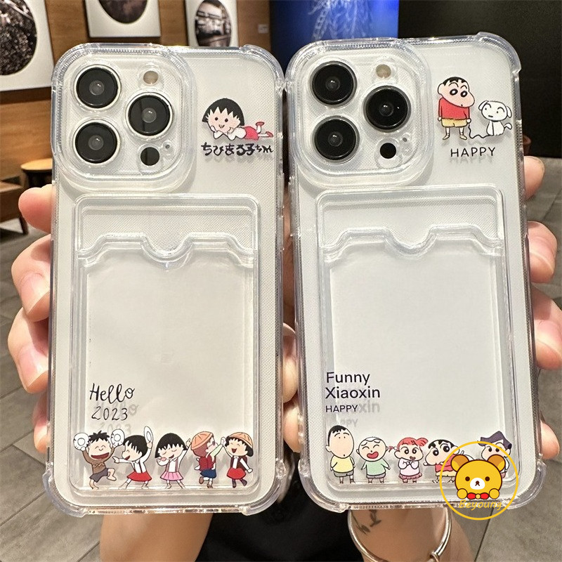 Crayon Shin-chan ผู้ถือบัตรปลอกสําหรับ Samsung Galaxy S25 Edge S24 S23 S22 S21 Plus FE + หมายเหตุ 20 Ultra 5G 4G ฝาครอบการ์ตูนน่ารัก Maruko กระเป๋าสตางค์นุ่มเคสโทรศัพท์