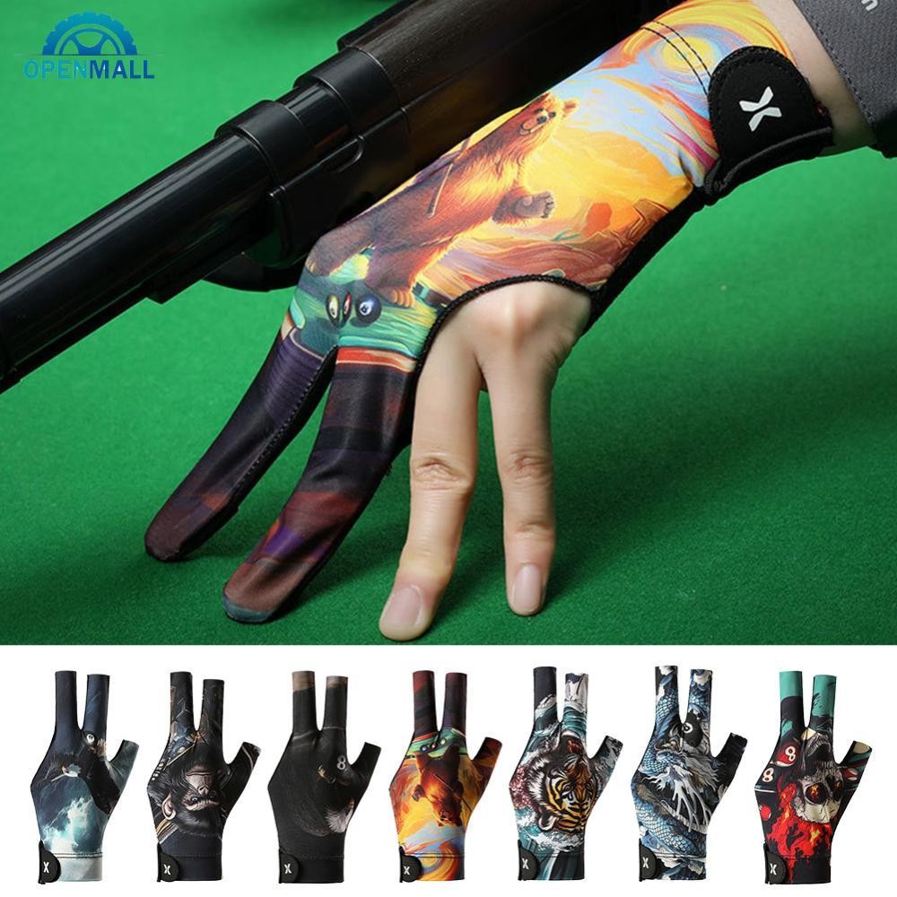 ถุงมือสนุ๊กเกอร์สำหรับมือซ้าย พิมพ์สไตล์สามนิ้วบิลเลียด ทำจากผ้าไหมระบายอากาศได้ ป้องกันการลื่นไถล