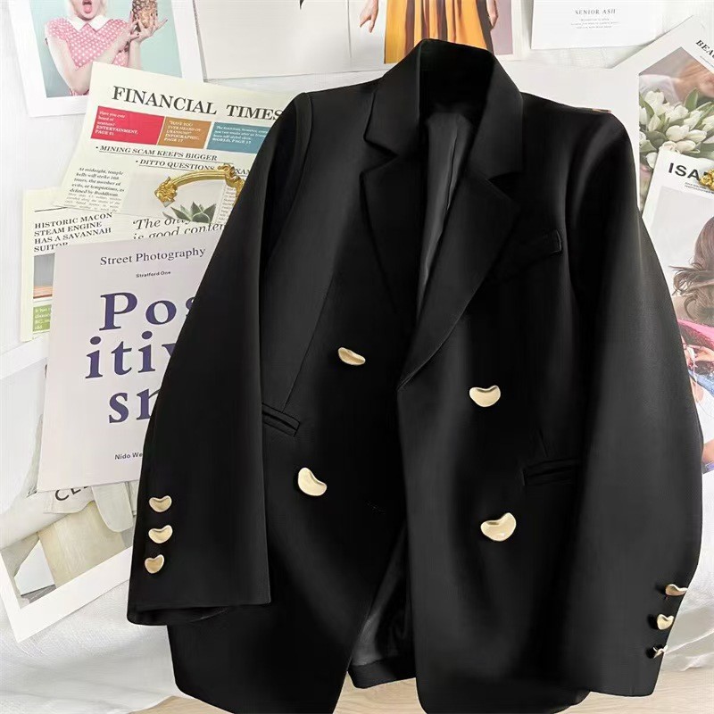 Women's suit 2025 new black British style French women's suit coat fashionable small suit