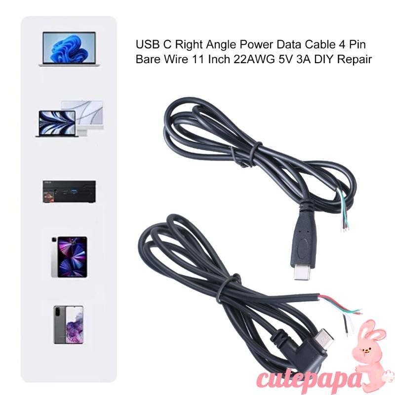 Cutep 90 องศาหัวตรง USB Type C ชาย 4Pin สายเชื่อมต่อ Quick Charge และ Sync สายไฟ 480Mbps ความเร็ว