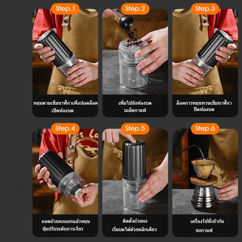 เครื่องบดกาแฟอัตโนมัติ Electric grinders USB ปรับความละเอียดได้ บดเม็ดกาแฟ ธัญพืช สมุนไพรบดเมล็ดถั่ว เครื่องบดกาแฟไฟฟ้า - รูปที่ 4