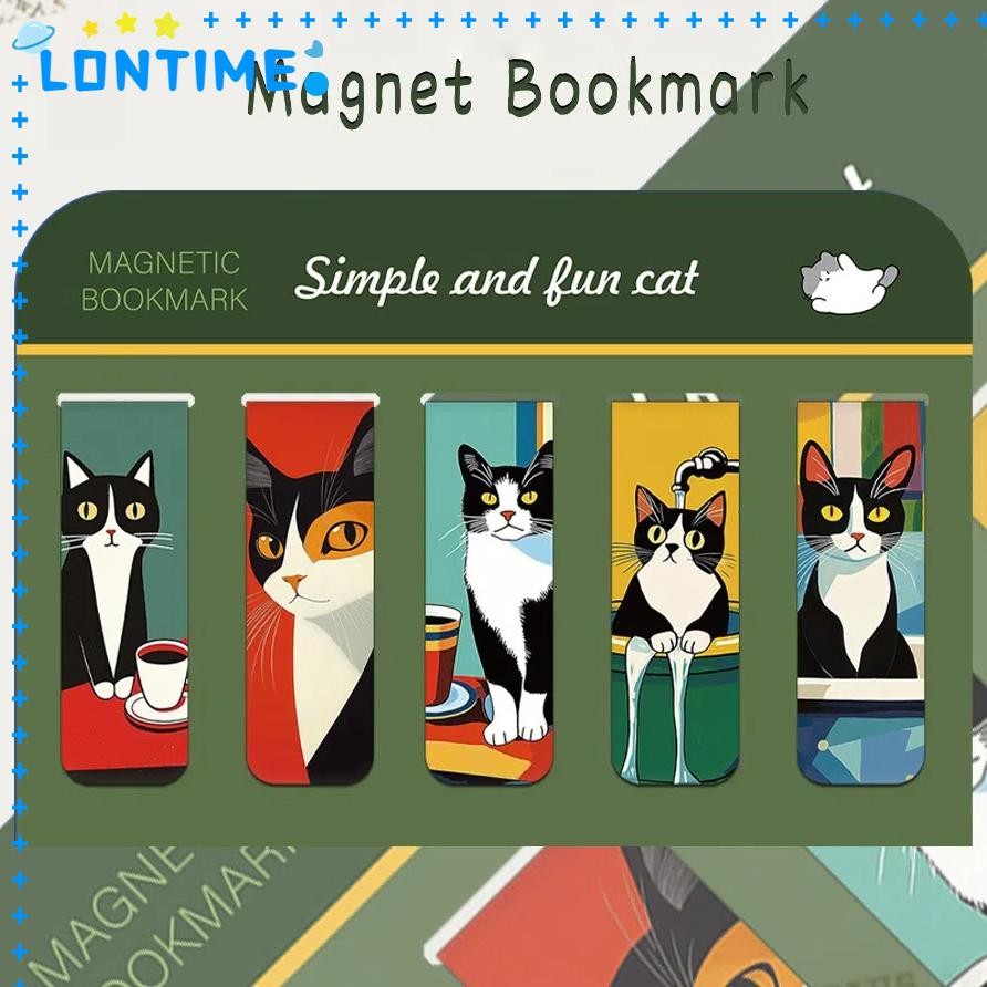 LONTIME 5 ชิ้นชุดที่คั่นหนังสือ, แม่เหล็กการ์ตูนเครื่องเขียนเครื่องหมายหน้าหนังสือ, ดอกไม้แมวน่ารักภาพวาดสีน้ํามันสไตล์บางหมายเหตุผู้ถือหน้าสําหรับนั