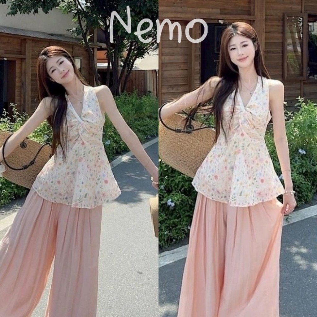 Nemo store🌸#U221 เสื้อกล้ามไหมพรม ดีเทลลายดอกไม้ โคเรีย ผ้าพริ้วใส่สบายมาก