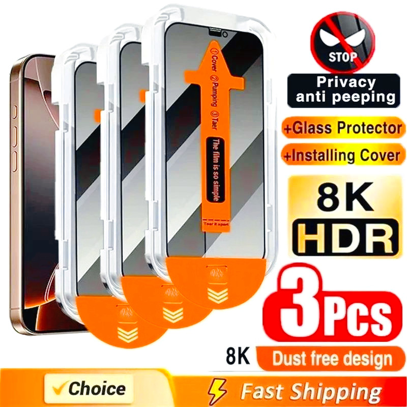 TuTu 1-3 ชิ้น DustFree ติดตั้งความเป็นส่วนตัวป้องกันหน้าจอกระจกนิรภัยสําหรับ iPhone 16 15 14 13 12 11 Pro Max Mini XS X XR 15 16 Plus กระจกนิรภัยหน้าจอความเป็นส่วนตัว เคสกันกระแทก เคสซิลิโคน เคสไอโฟน11