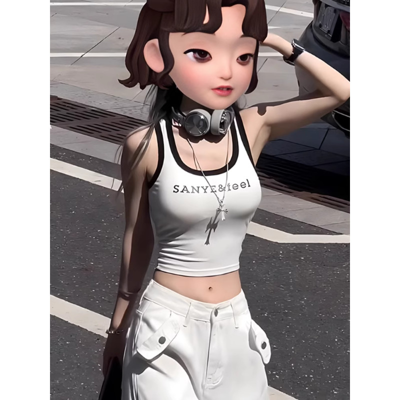 เสื้อกล้ามผู้หญิง คอ U สีตัดกัน สไตล์ฤดูร้อน ทรงเข้ารูป ใส่สบาย แฟชั่น 2025.8.15