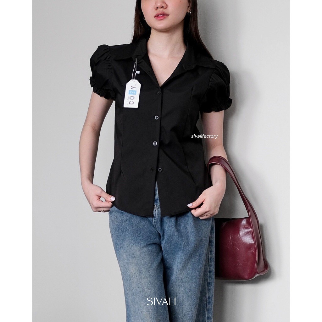 KEMEJA SERENITY Haerin Fit Short Sleeve Shirt - Petite Slim Womens Shirt Short Sleeve Womens Top