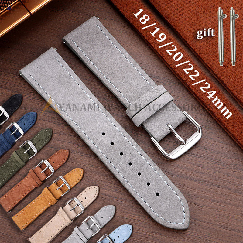 18/19/20/22/24 มม.Handmade Suede สายนาฬิกาหนังแท้สําหรับ Seiko Vintage เย็บ Cowhide สร้อยข้อมือ Quick Release Universal เปลี่ยนสายนาฬิกา