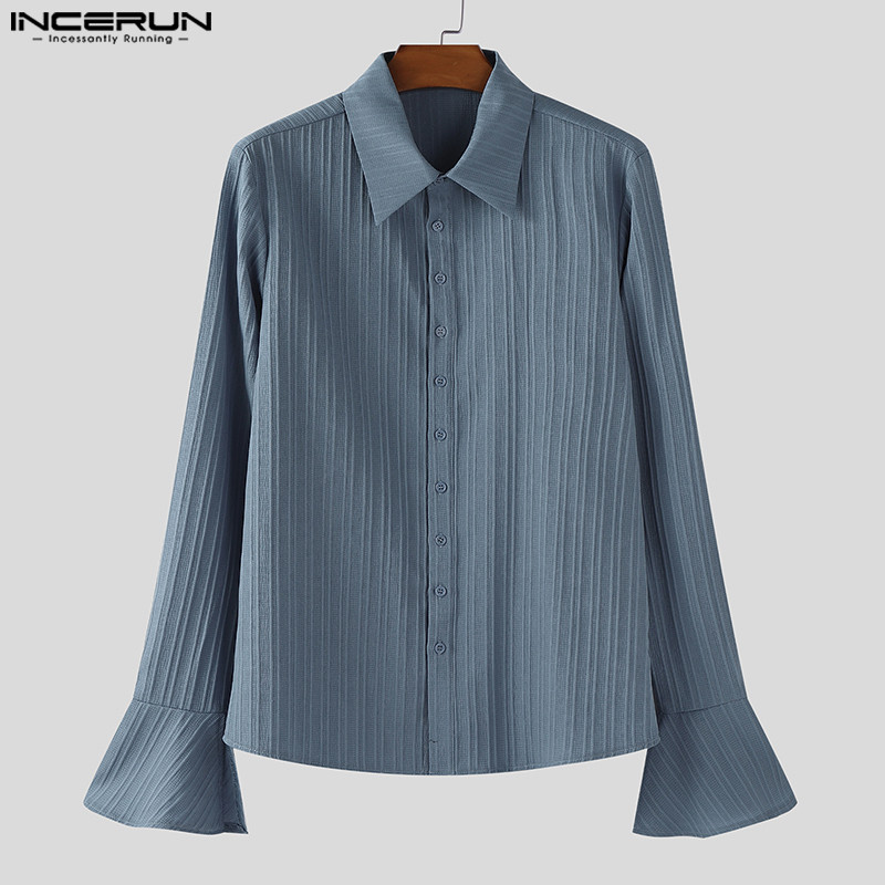 เสื้อเชิ้ตแขนยาวสำหรับผู้ชาย INCERUN กับรายละเอียดที่สวยงามและขอบข้อมือพิเศษ