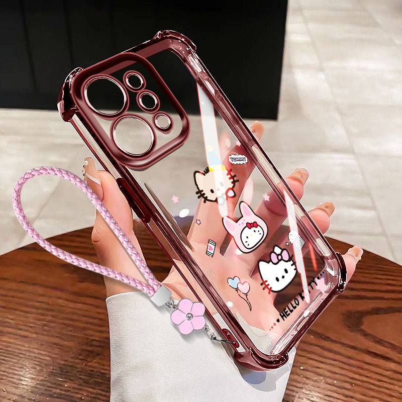 YBDเคสโทรศัพท์นุ่มสําหรับOPPO A6 Pro F31 5G Reno 14 Pro 5G Reno 14F Superน่ารักHello Kittyรับทอเชือกเส้นเล็กClear Shell