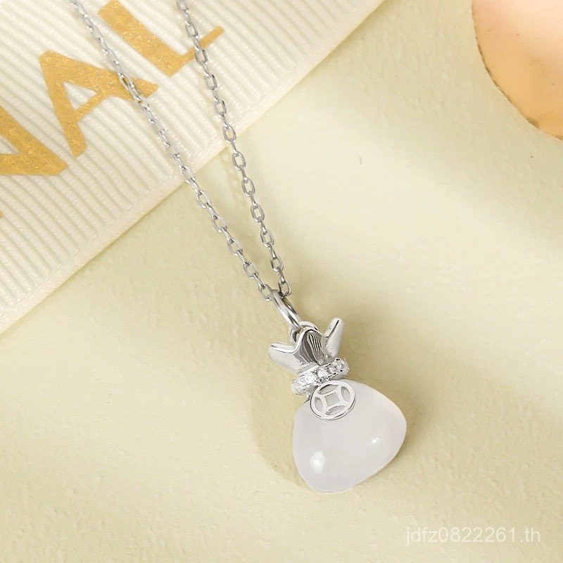 Yumei Niche Transfer สไตล์จีน Lucky สร้อยคอมีคละแคนโดเนีย Chalcedony สีขาว S999 และจี้.Clavicle Chai