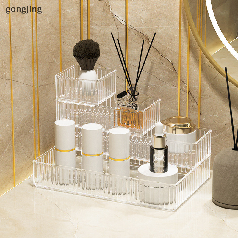Gong Unlimited โต๊ะลิ้นชัก Organizer ชุดพลาสติกห้องน้ําแต่งหน้า Organizer ใสกล่องเก็บถังอุปกรณ์ครัว th