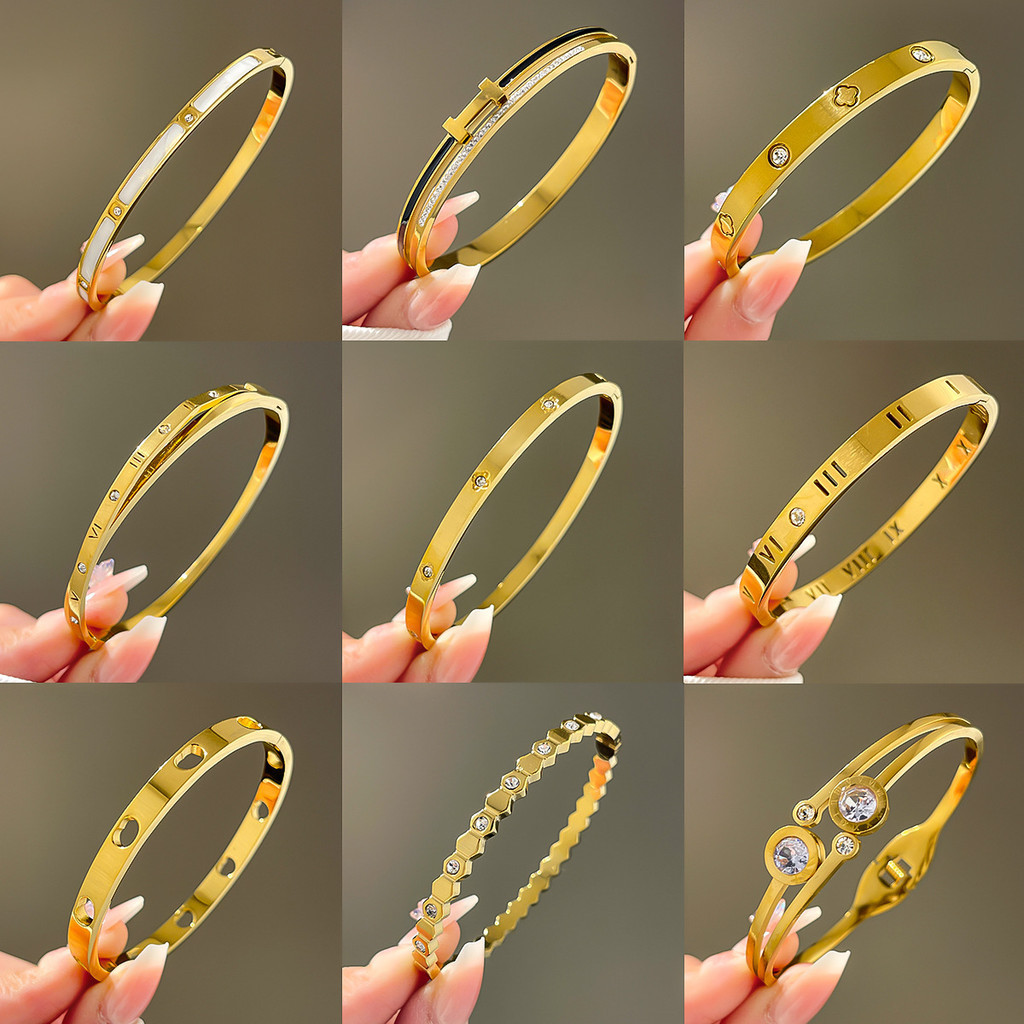 Wen Jian Four Leaf Grass Full Sky Star Small Man เอวสร้อยข้อมือเหล็กไทเทเนียมเครื่องประดับสาว