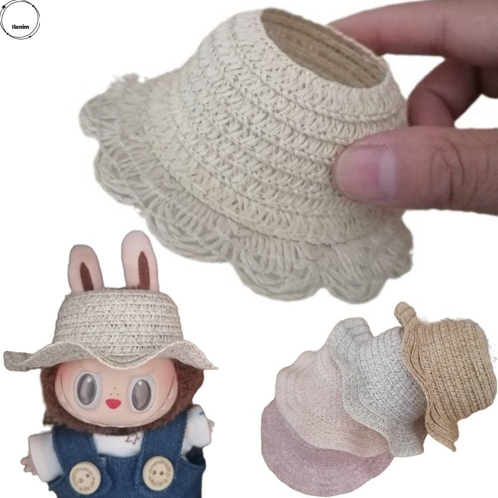 หมวกตุ๊กตา ILONIM Labubu,|Cos Gift Straw Hat, Labubu Time To Chill Filled Doll Accessories Sun Visor