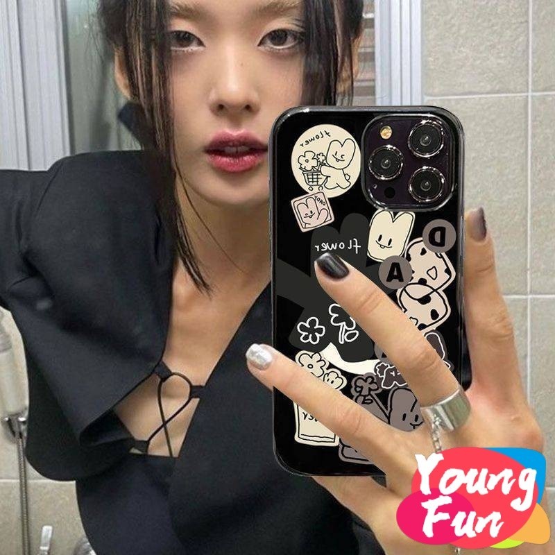 น่ารักการ์ตูนกรณี Vivo ลายการ์ตูนแมวน่ารัก Ins Y21E Y20 Y17 Y15A Y16 Y1s Vivo Y22 Y51 2020 Y95 Y19 Y50 V25e Y02 V25 Y35 V20 V25 V23 ProสีดําเคลือบTPUนุ่มกล้องกันกระแทก