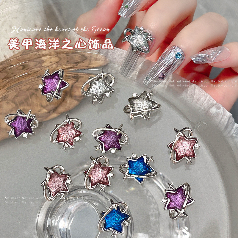 Ocean Star ทําเล็บมือเพชรเครื่องประดับเพชรเพชรใหญ่ดาวห้าแฉกเพชรสวมใส่อุปกรณ์ตกแต่งเล็บ Influencer ขา