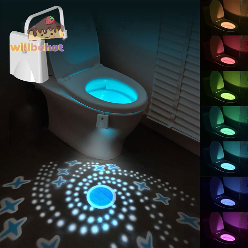 [WillbehotT] ไฟกลางคืนในห้องน้ําเปลี่ยน Motion Sensor เปิดใช้งาน LED Projection Nightlight USB ชาร์จห้องน้ํา [ใหม่]