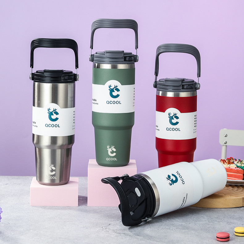 แก้วเก็บอุณหภูมิ QCOOL แก้วเก็บความเย็น/ร้อน แก้วสแตนเลส SUS304 = 600ml 750ml 900ml 1050ml 1200ml