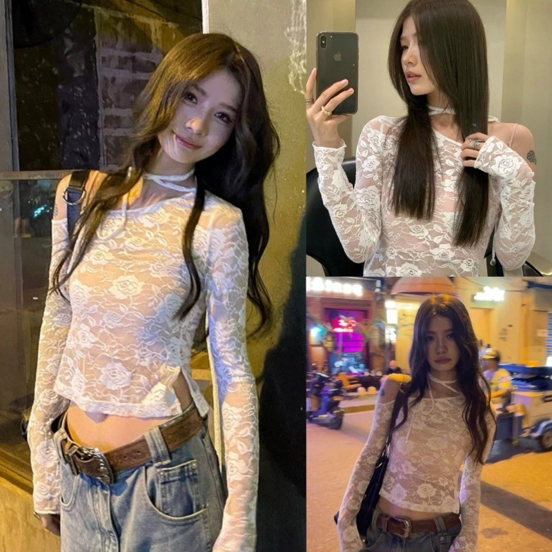 ShineSatin จัดส่งจากกรุงเทพ เสื้อเชิ้ตแฟชั่นสตรีขาสั้น เสื้อยืดแขนยาวทรงเข้ารูปมาใหม่ 213