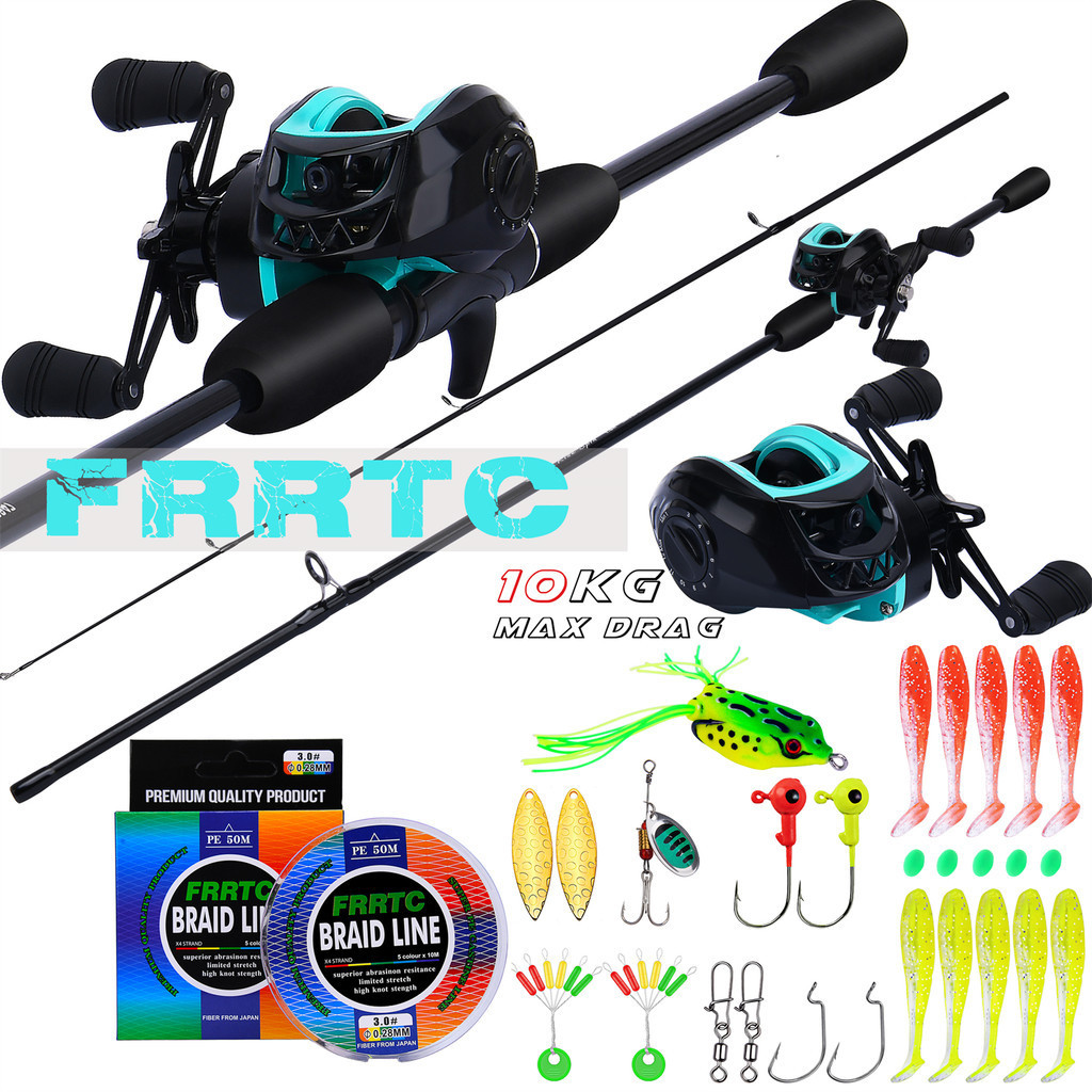 Frrtc Baitcasting เบ็ดตกปลาและ Reel Combo 2 ส่วนเบ็ดตกปลาและ 10 กก.ลากสูงสุด Baitcasting Reel ชุดสําหรับเบสปลาคาร์พตกปลา