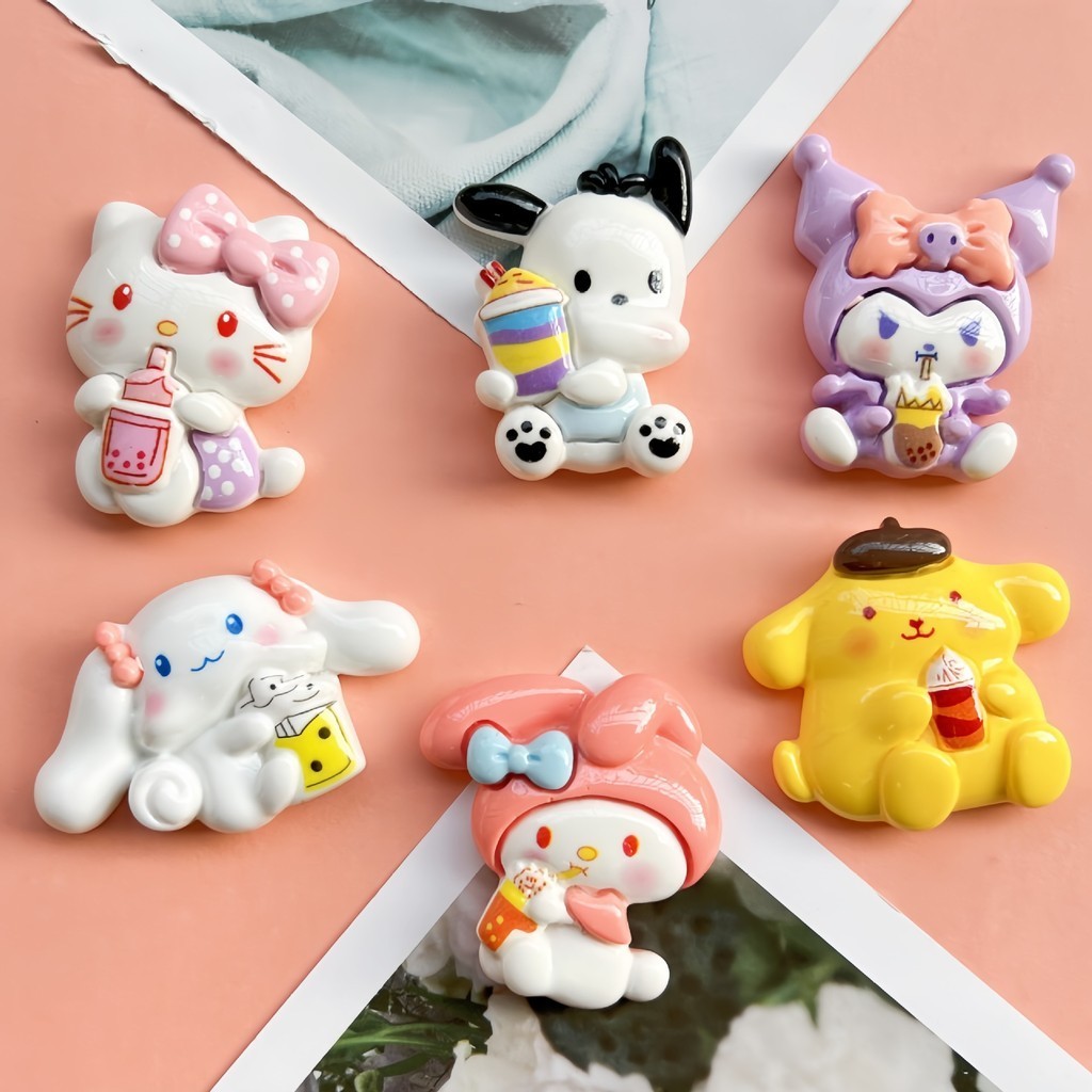การ์ตูน Glossy Kcal ดื่มเครื่องดื่ม Sanrio เรซิ่นอุปกรณ์เสริม diy ครีมกาวตู้เย็นสติกเกอร์คลิปผมเครื่องประดับวัสดุ