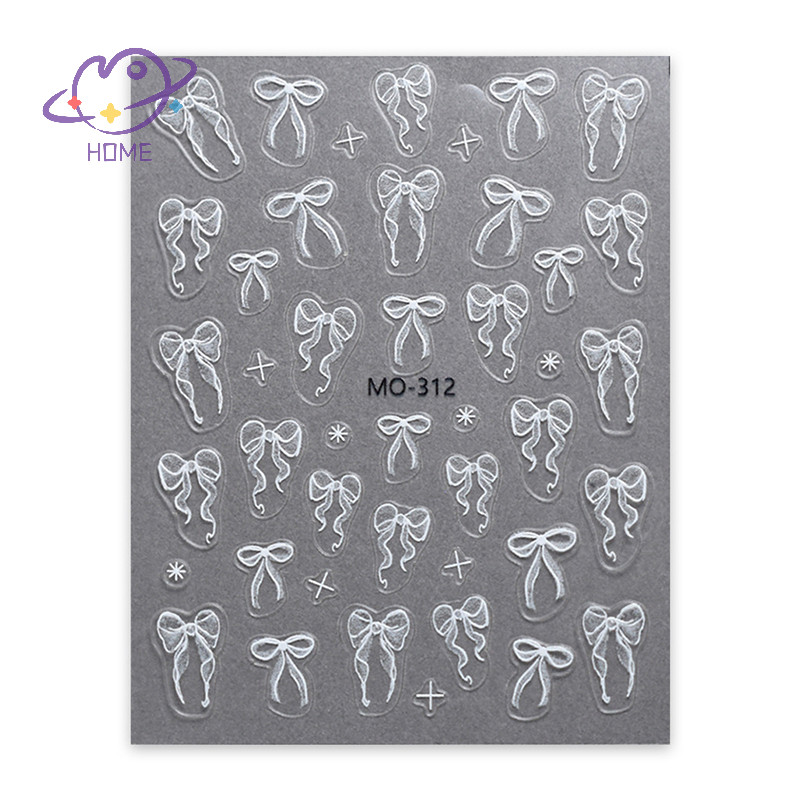 [mayhome] 1 แผ่นริบบิ้นสีขาว Bowknot 3D นูนบรรเทาตกแต่งเล็บสติกเกอร์เล็บเครื่องมือ Decals {TH}