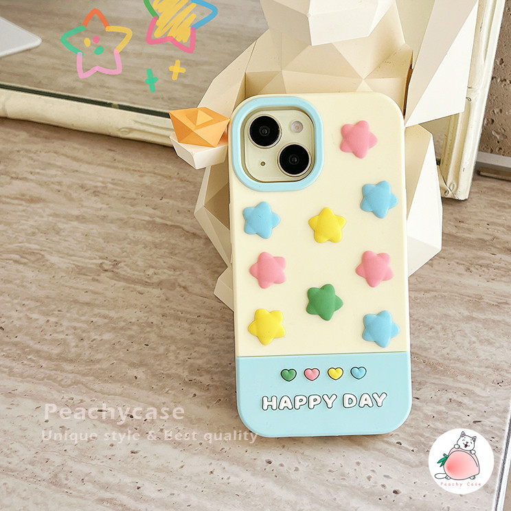 Ins 3D สีสันรูปหัวใจ Star เคสโทรศัพท์ซิลิโคนสําหรับ iPhone 15 14 13 12 Pro Max 11 15promax Anti-drop Soft ฝาหลังปลอกมือถือ - รูปที่ 2