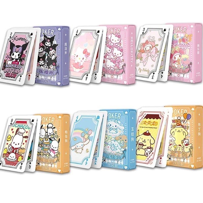 54 ชิ้น/กล่องการ์ตูน KT Kuromi Melody Pompompurin Poker เล่นไพ่ของเล่นสําหรับของขวัญวันเกิดเด็ก