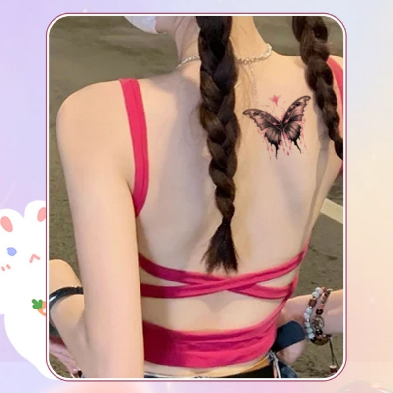 รอยสักลายผีเสื้อคริสตัลสีดําสาวน่ารักกระดูกไหปลาร้าสติกเกอร์รอยสักกันน้ํายาวนาน 7 วัน รอยสักวันหยุดชั่วคราว - รูปที่ 5