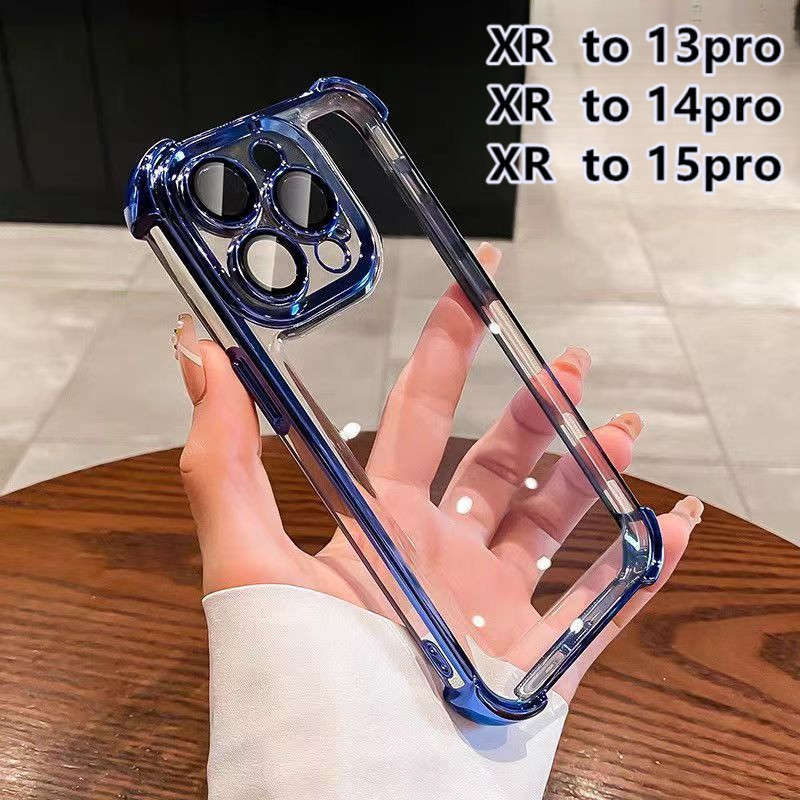 ถุงลมนิรภัย Drop-Resistant เคสโทรศัพท์ Electroplating โปร่งใส Big Hole เคสโทรศัพท์สําหรับ iPhone Xr แปลงเป็น 15pro ปกหลัง Xr เปลี่ยนเป็น 14Pro 13pro นุ่มป้องกันกรณี