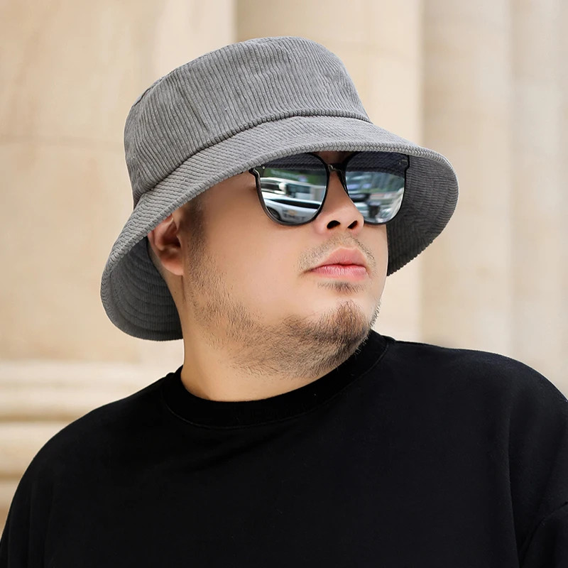 Corduroy Bucket Hats Fisherman Big Head Man Women Plus Size Oversize Caps 54-58cm 58-63cm